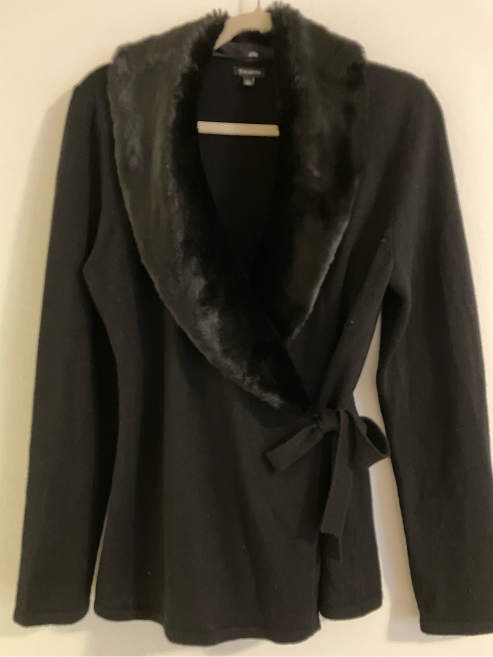 Talbots Faux Fur Collar Merino Wool & Cashmere Blend Wrap Cardigan NEW